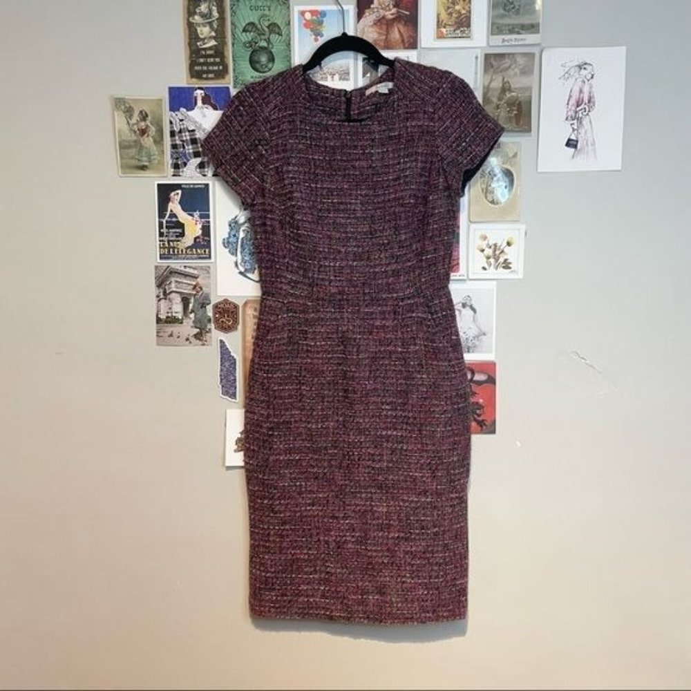 Boden Smart Day Tweed Round Neck Fitted Sheath Knee Length Dress (with pockets!)
